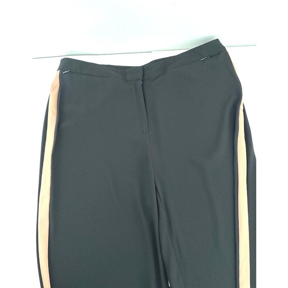 Eileen Fisher Pants 12P Silk Relaxed Straight-Leg Black Tan Stripe Quiet Luxury - Picture 11 of 12